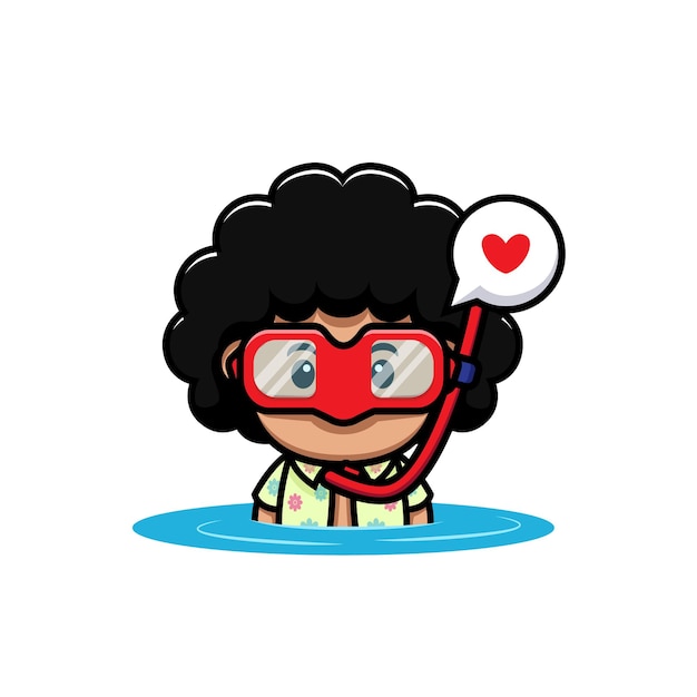 Cute afro boy swimming cartoon illustration