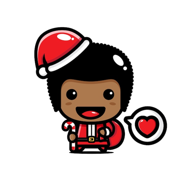 cute afro boy wearing santa costume illustration