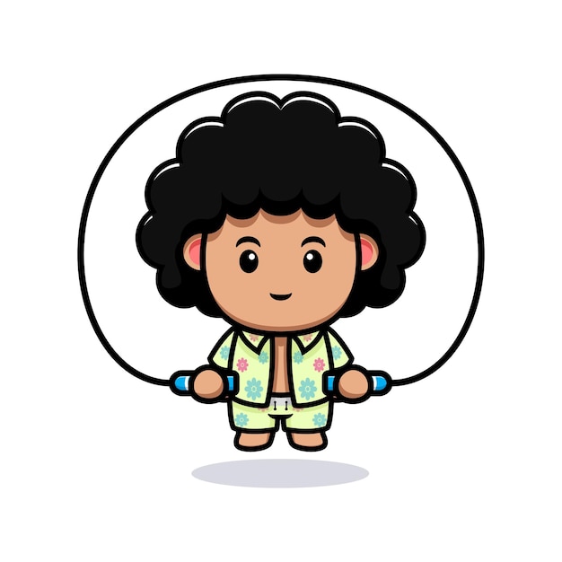 Cute afro boy workout cartoon illustration