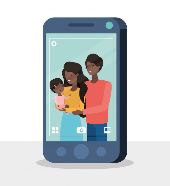 Cute afro family members with smartphone