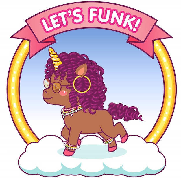 Cute afro unicorn with sunglasses