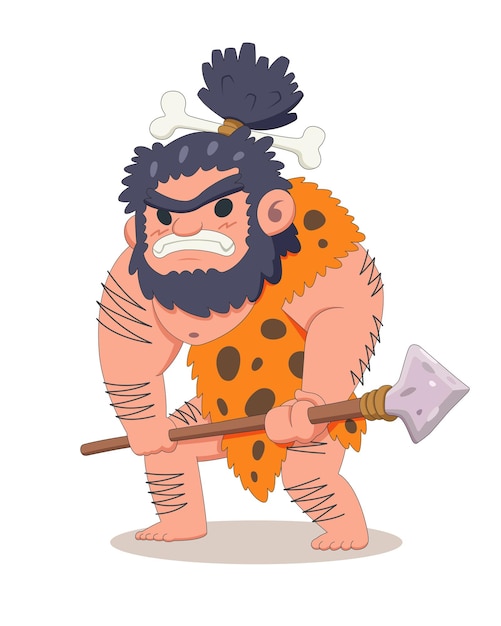 Vector cute aggressive caveman cartoon illustration