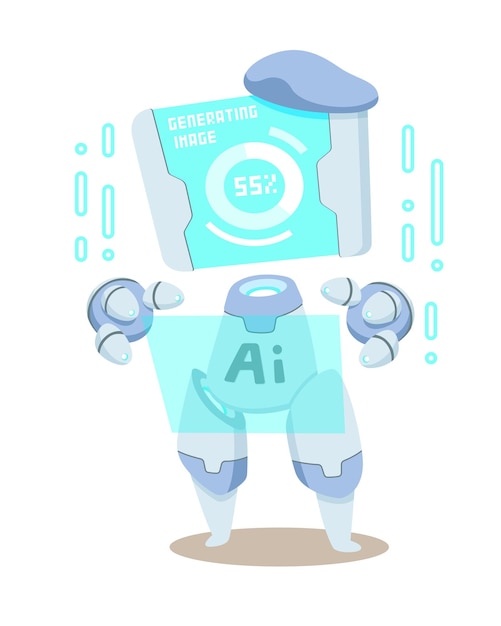 Вектор Симпатичный робот-художник с искусственным интеллектом, создающий иллюстрацию к мультфильму