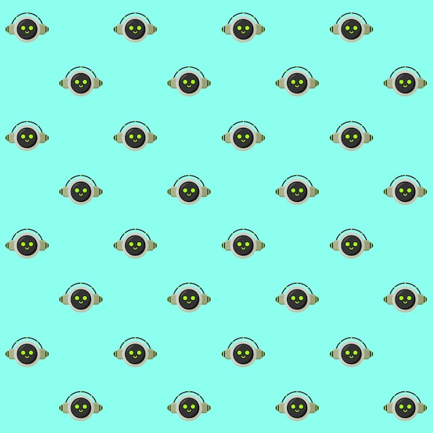 Cute AI Robot Head Vector Seamless Pattern