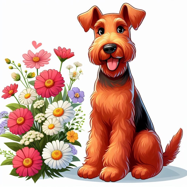 Cute Airedale Terrier Dog cartoon Vector Style white background