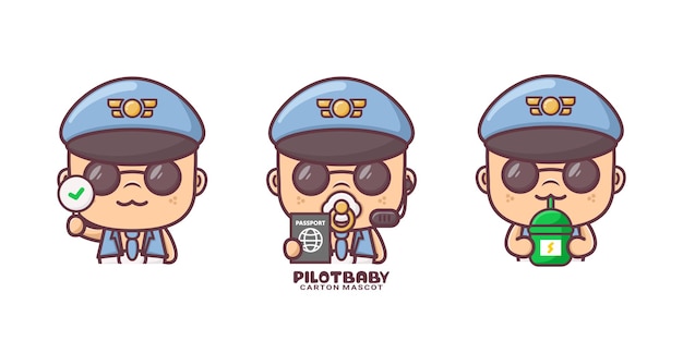 cute airplane pilot baby cartoon mascot