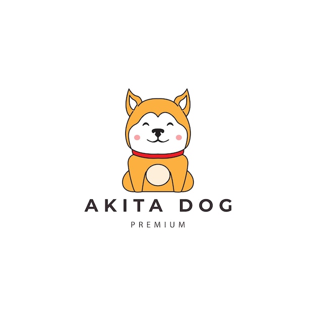 かわいい秋田犬犬漫画アイコンロゴデザインベクトルシンボルイラスト