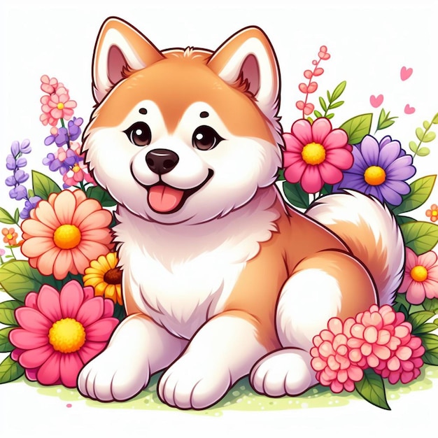 Cute Akita Inu Dog cartoon Vector Style white background