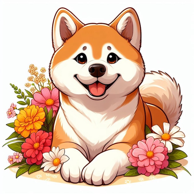 Cute Akita Inu Dog cartoon Vector Style white background