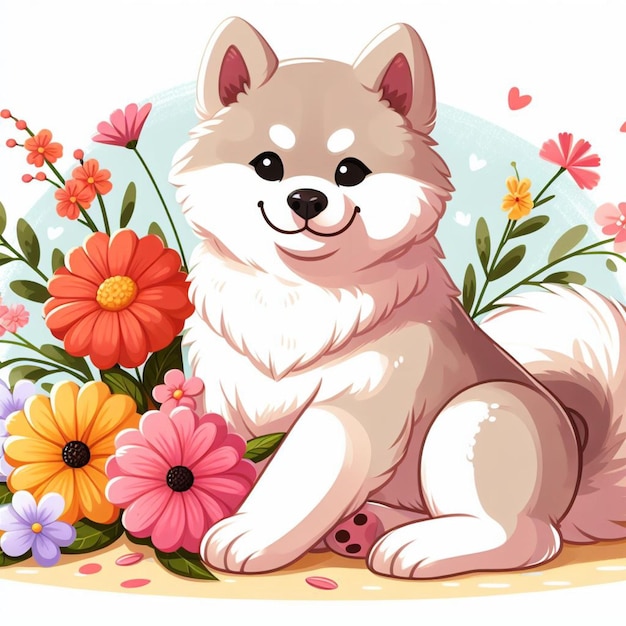 Cute Akita Inu Dog cartoon Vector Style white background