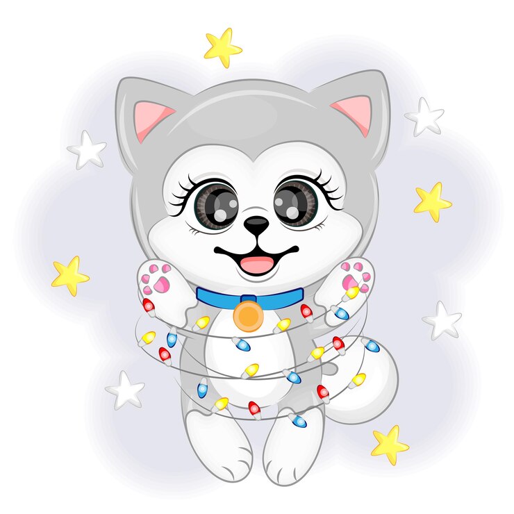 वेक्टर cute alaskan malamute dog with garland christmas or new year vector illustration