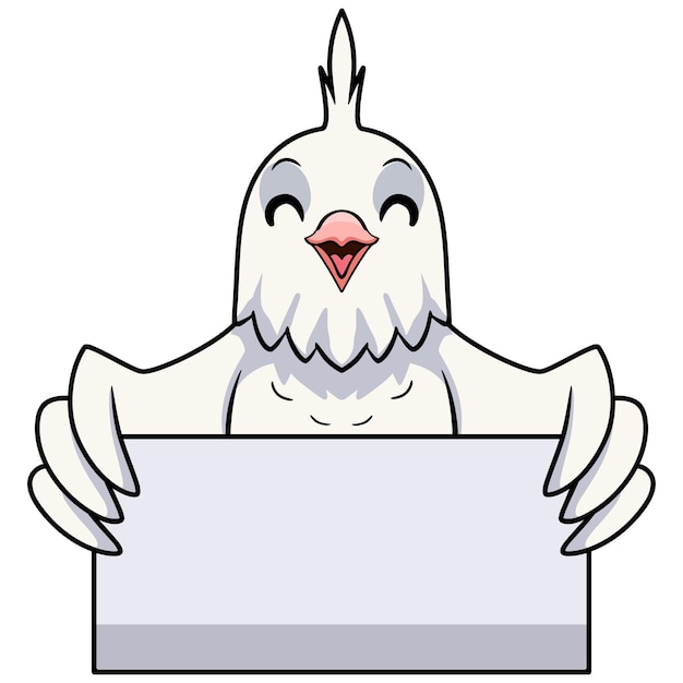 Cute albino cockatiel bird cartoon holding blank sign