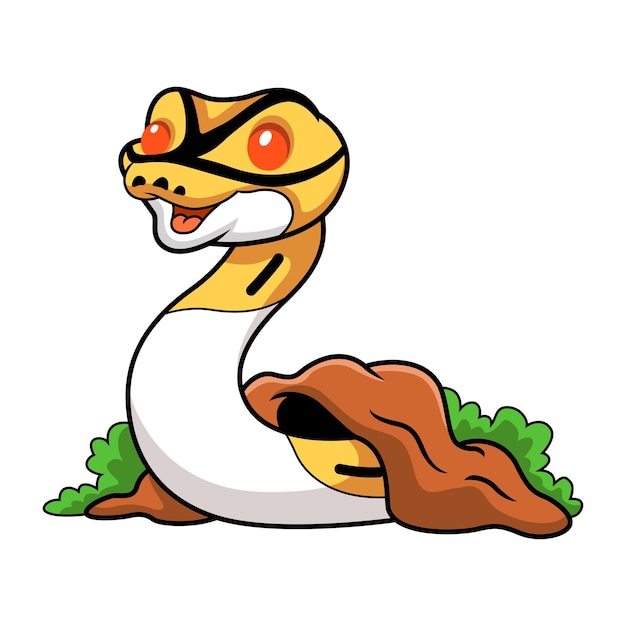 Vector cute albino pied ball python cartoon out from hole