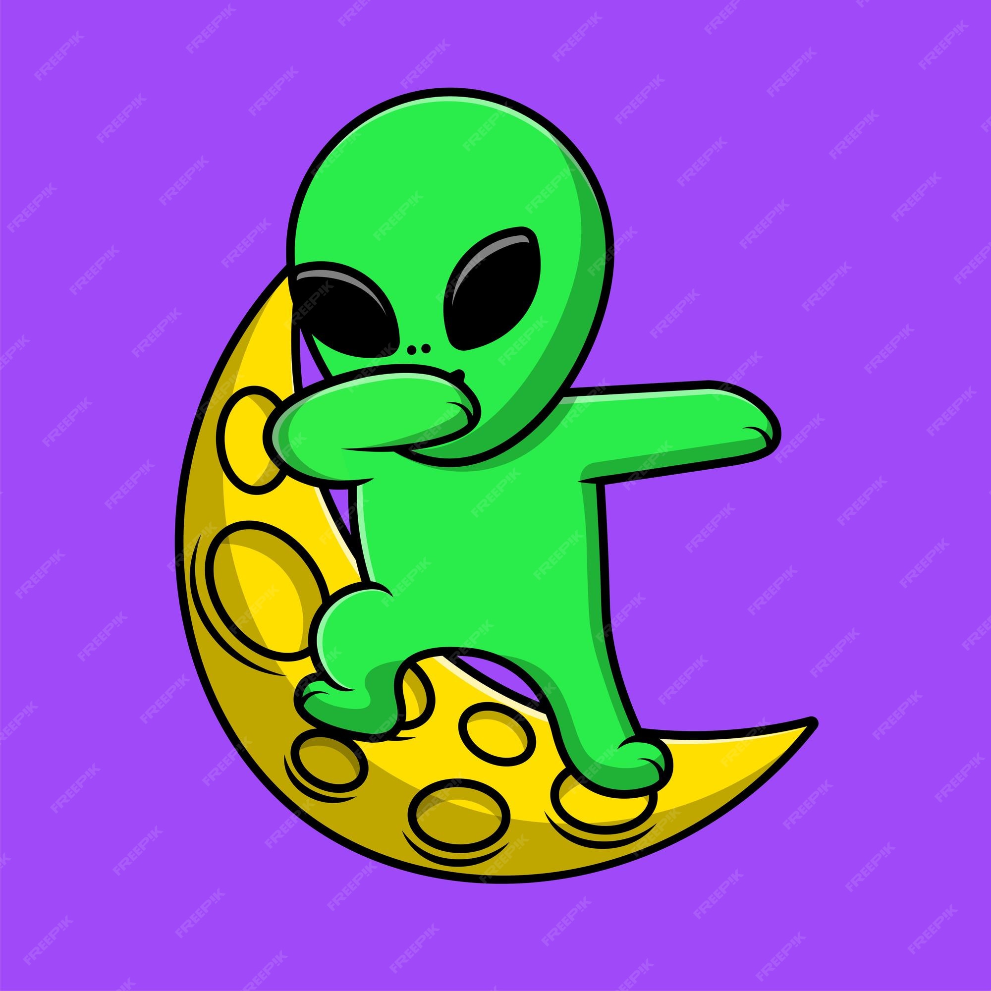 Premium Vector  Cute alien with moon cartoon vector icons illustration