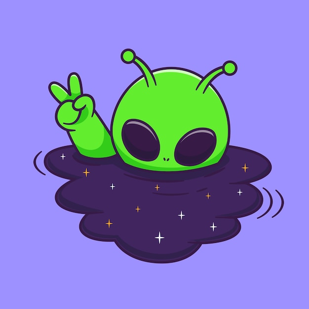 Cute alien drowning in space cartoon vector icon illustration science technology icon isolated
