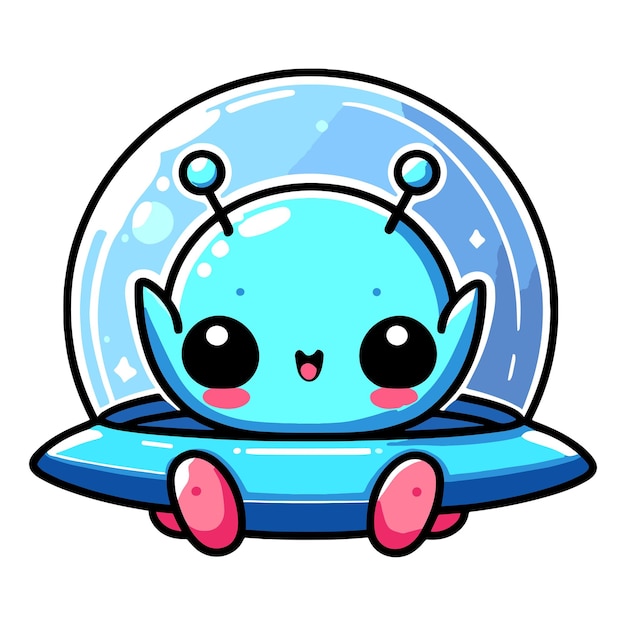 Vector cute alien flying with spaceship ufo