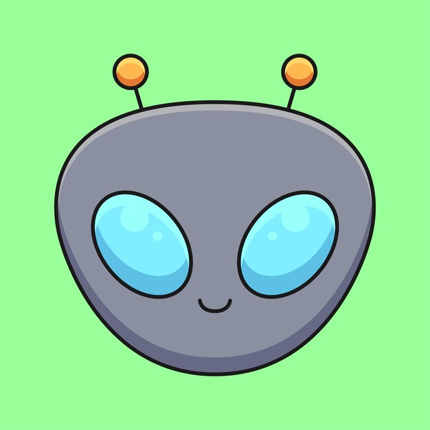 Cute alien head cartoon mascot doodle art hand drawn outline concept vector kawaii icon illustration