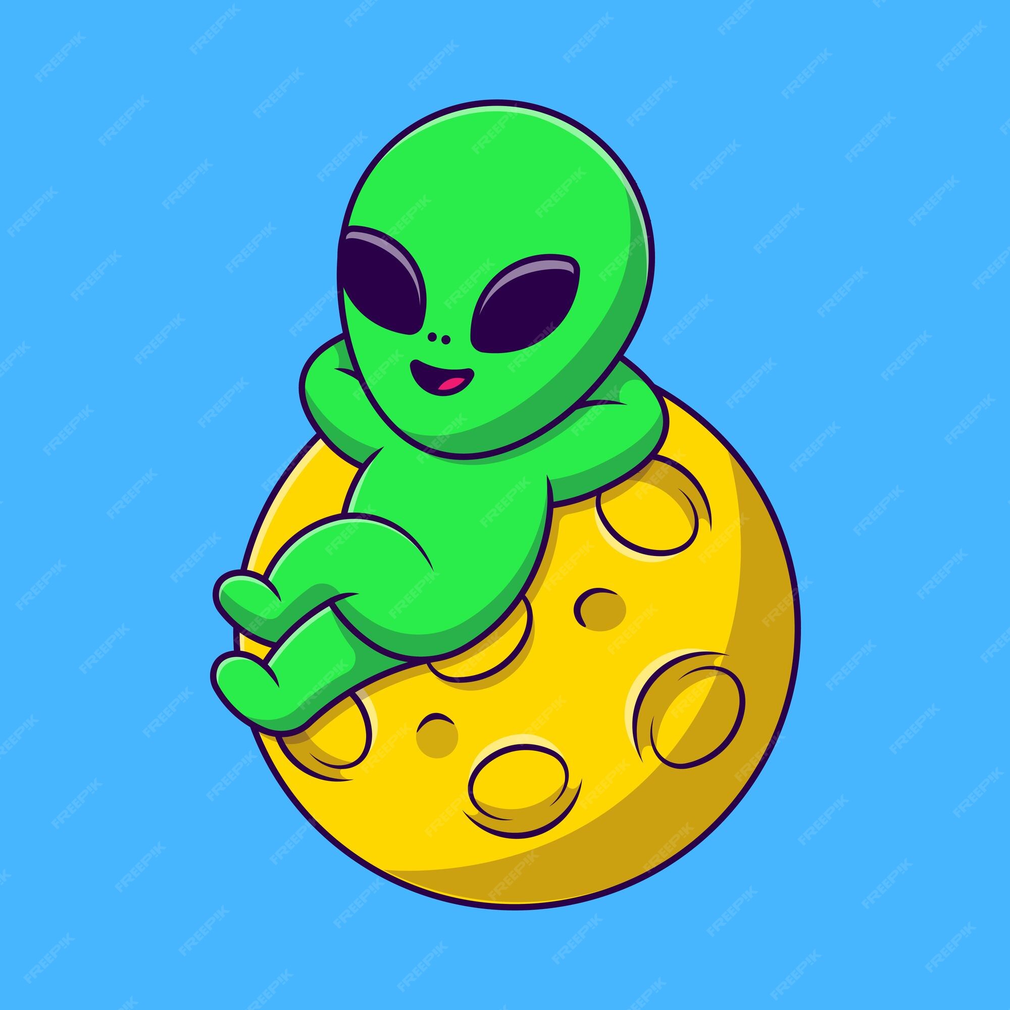 Premium Vector  Cute alien with moon cartoon vector icons illustration