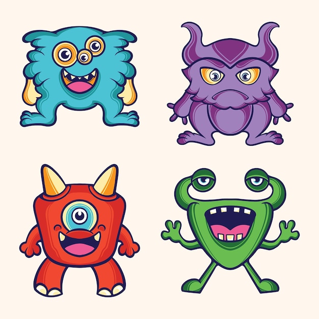 Vector cute alien monster vector set