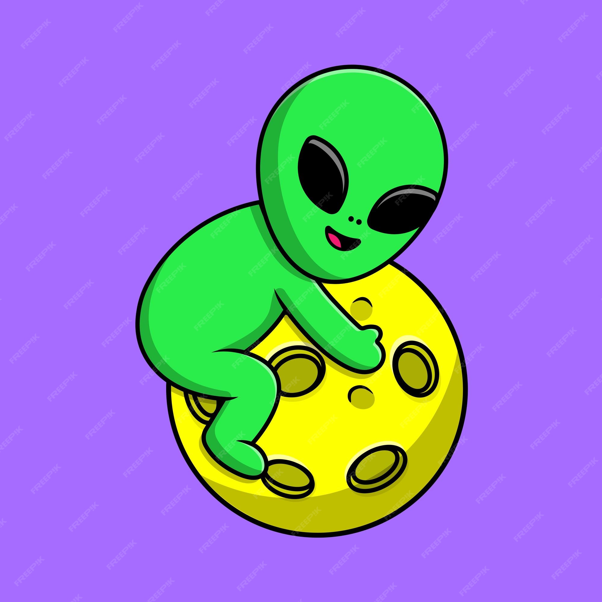 Premium Vector  Cute alien with moon cartoon vector icons illustration