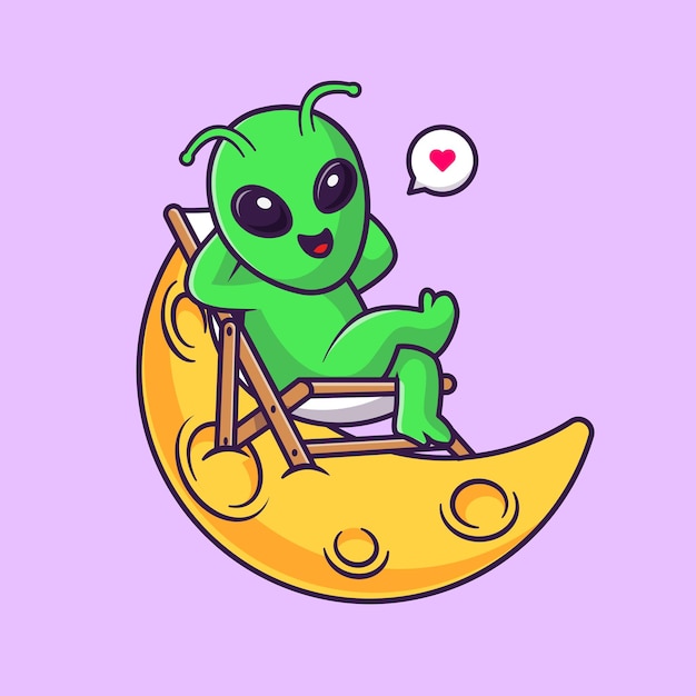 달 만화 벡터 아이콘 그림에 편안한 귀여운 외계인. 과학 기술 아이콘 절연