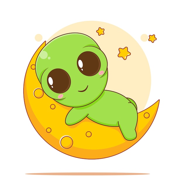 Cute Alien sleeping on the moon