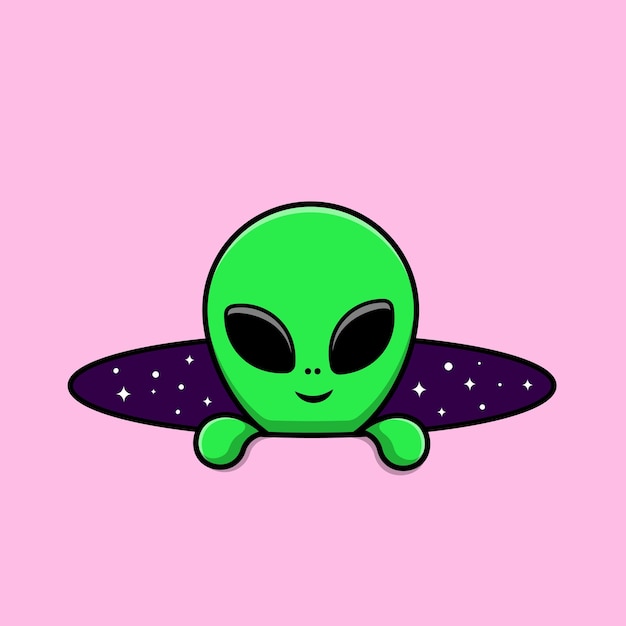 Cute Alien In Space Hole Cartoon Vector Icon Illustration