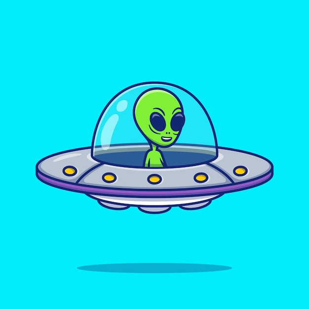 Cute Alien UFO Cartoon Illustration. Space Icon Concept