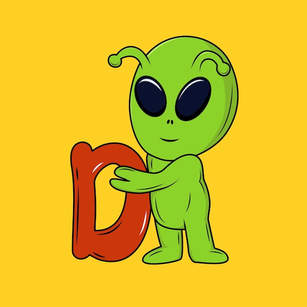 Вектор Симпатичный инопланетянин с векторной иллюстрацией стикера буквы d
