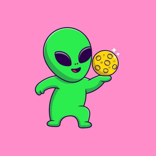 Premium Vector  Cute alien with moon cartoon vector icons illustration