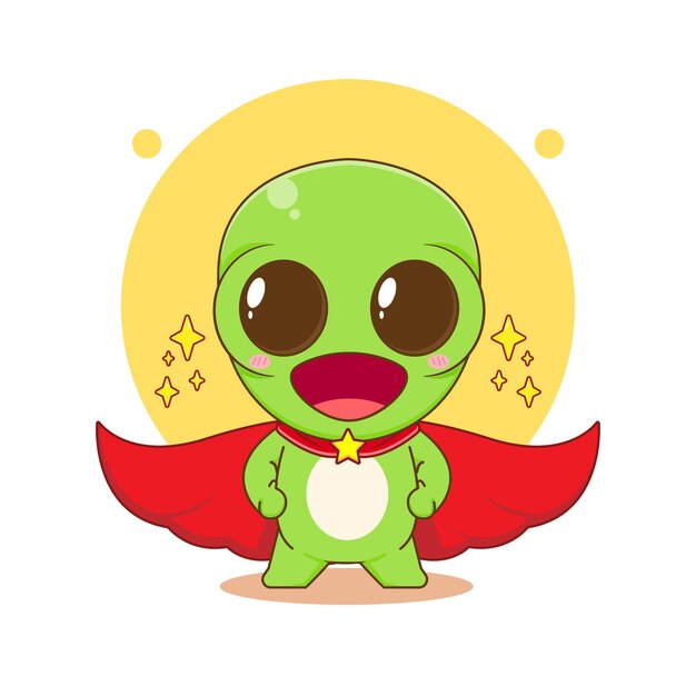 Cute Alien with red cloak as superhero