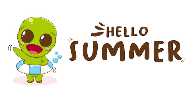 Cute alien with summer greeting banner
