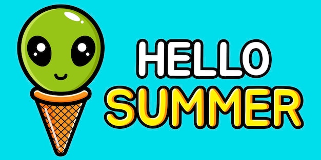 Cute aliens with summer greeting banner