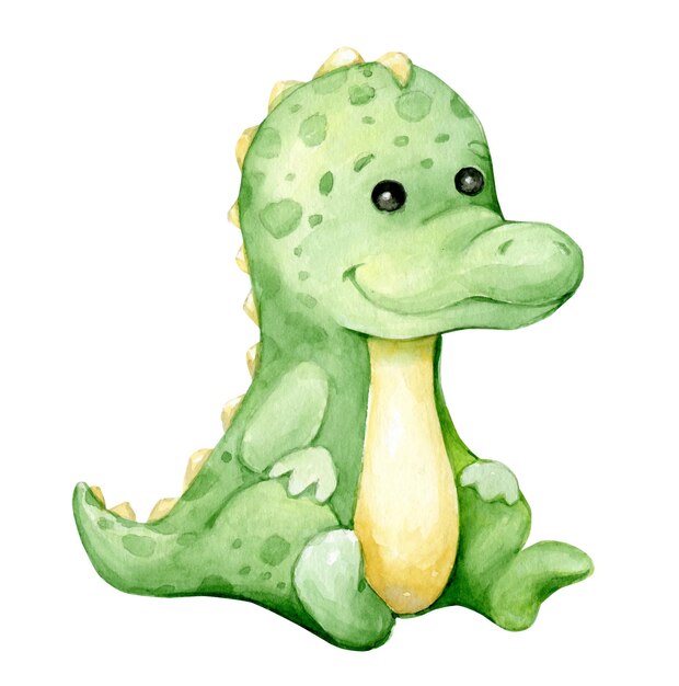 Cute alligator green in color in cartoon style on a polished background Watercolor illustration of an animal