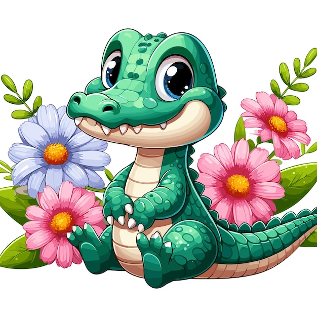 Vector cute alligator vector cartoon illustration