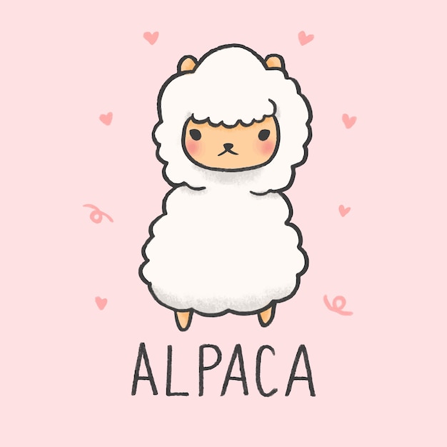 Stile disegnato a mano di cartone animato carino alpaca