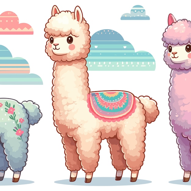 Vector cute alpaca cartoon vector style white background