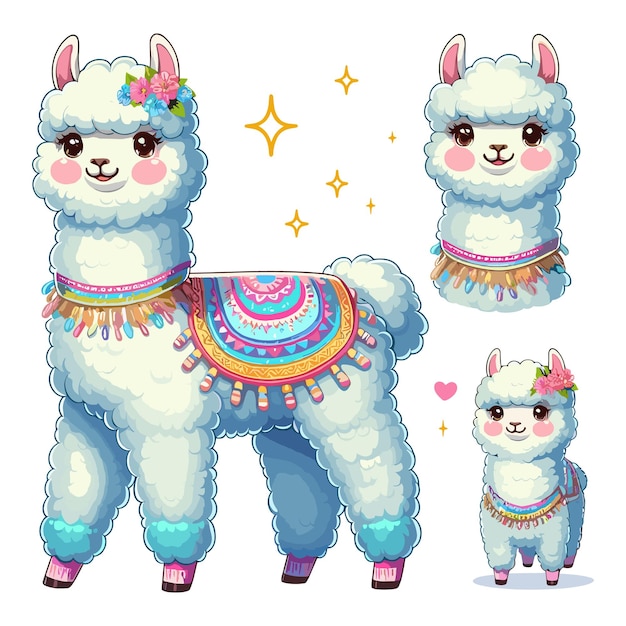 Vector cute alpaca cartoon vector style white background