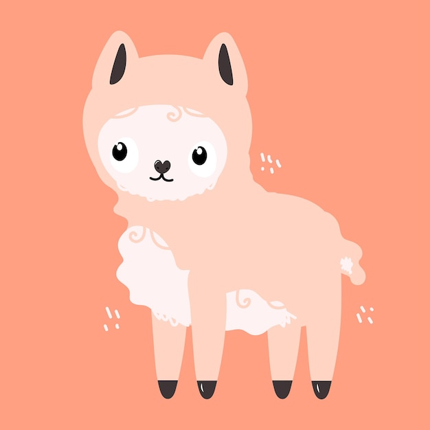 Cute alpaca in a hand drawn style on an orange background