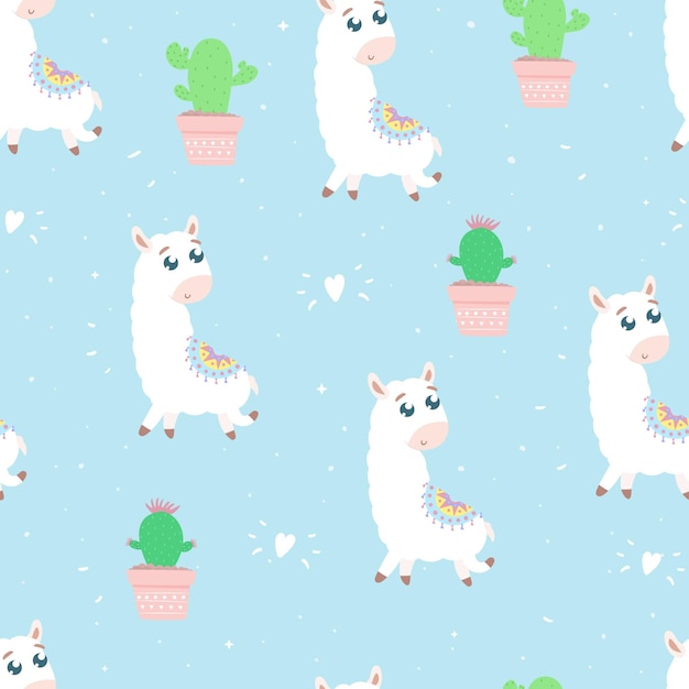 Cute alpaca seamless pattern