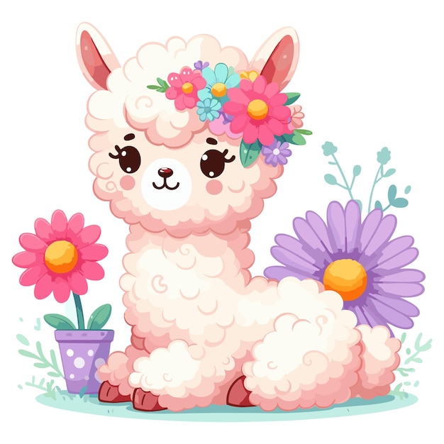 Vector cute alpaca vector cartoon illustration