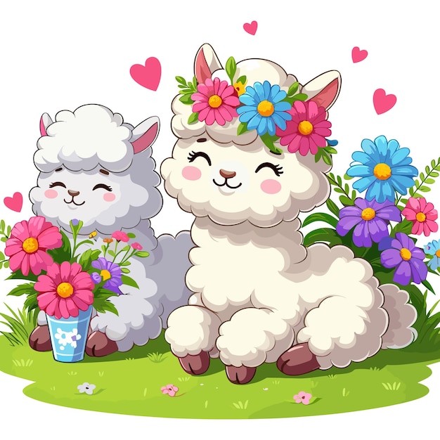 Vector cute alpaca vector cartoon illustration