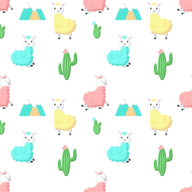 Vector cute alpaca with cactus