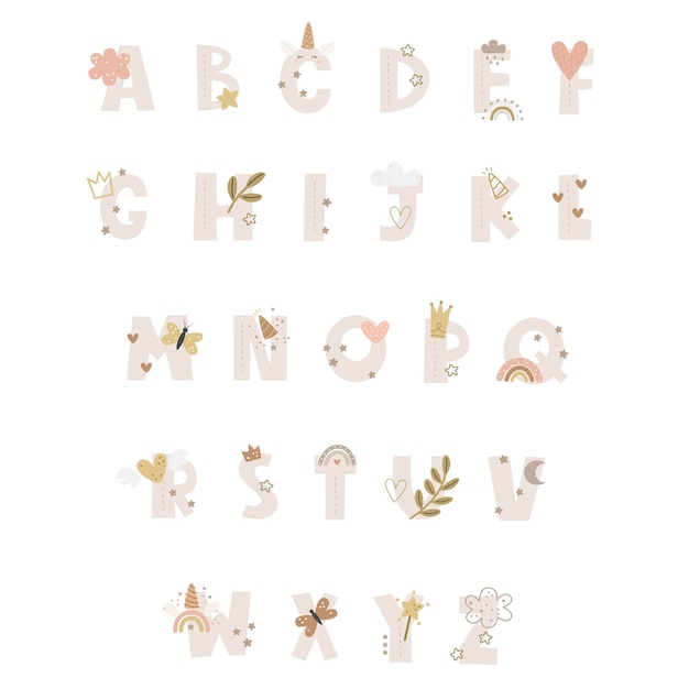 Cute alphabet Hand drawing font for children