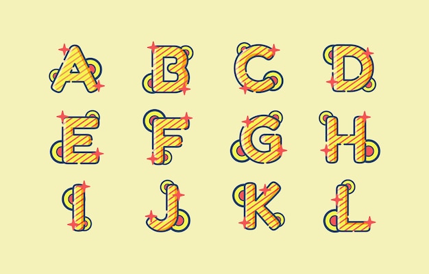 Cute Alphabet A to L Icon Set