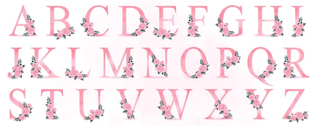 cute alphabet with roses illustration
