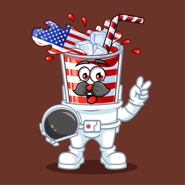 Cute America drink flag astronaut vector mascot illustration