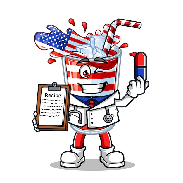 Cute America drink flag doctor vector mascot illustration