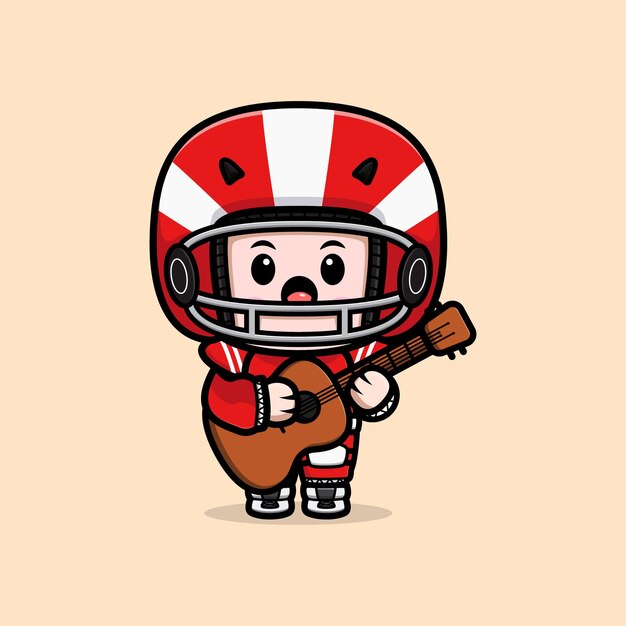Cute american football player playing guitar mascot illustration