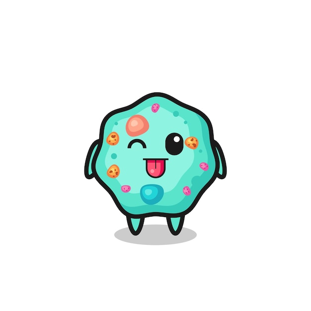 Cute amoeba character in sweet expression while sticking out her tongue